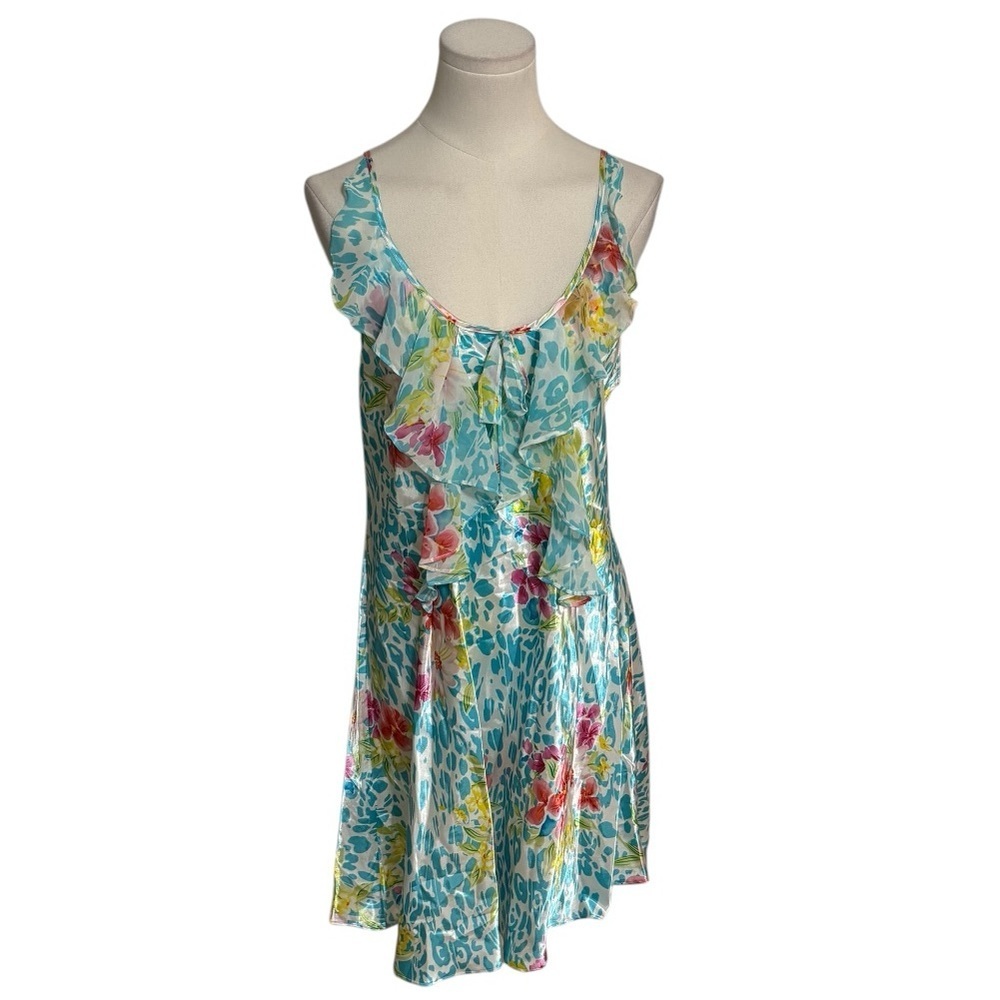 OSCAR DE LA RENTA Floral Slip Dress Lingerie Night Gown Sz L‎ Blue Pink Tropical